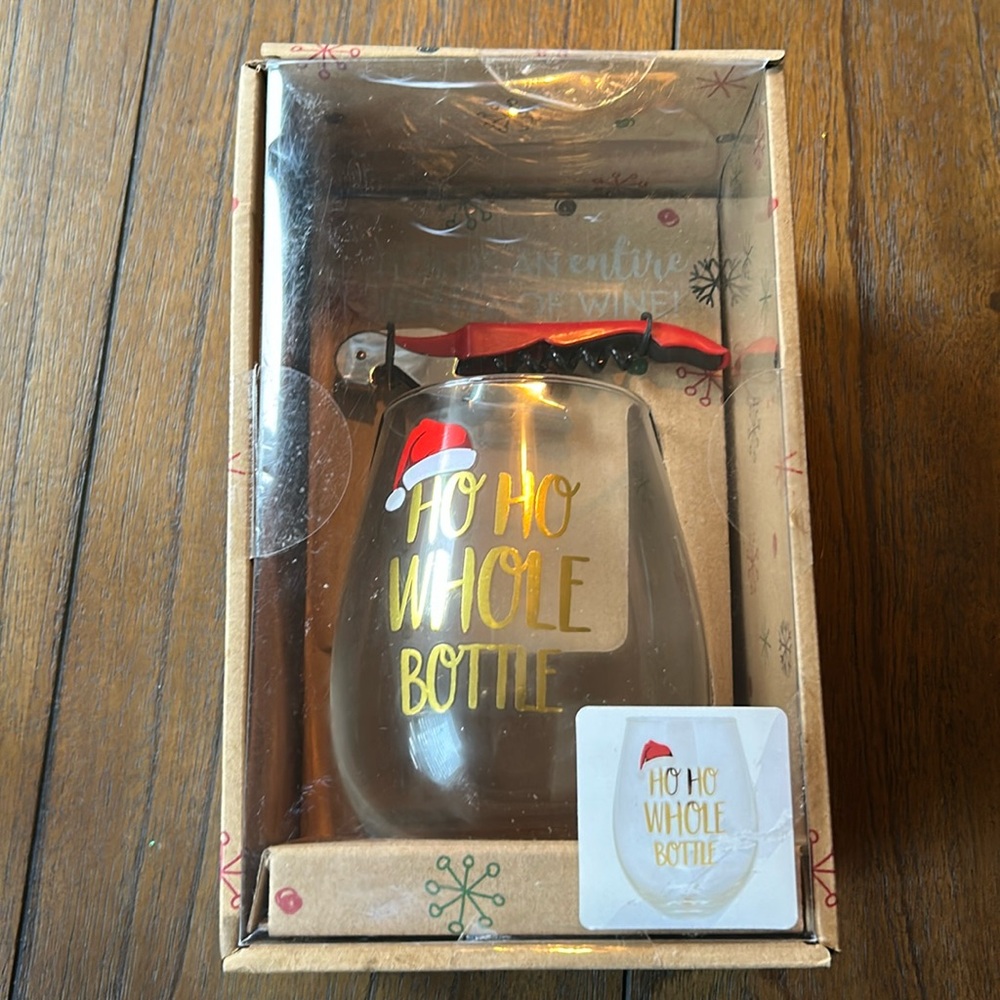 Oversized Holiday Wine Glass & Corkscrew Set
